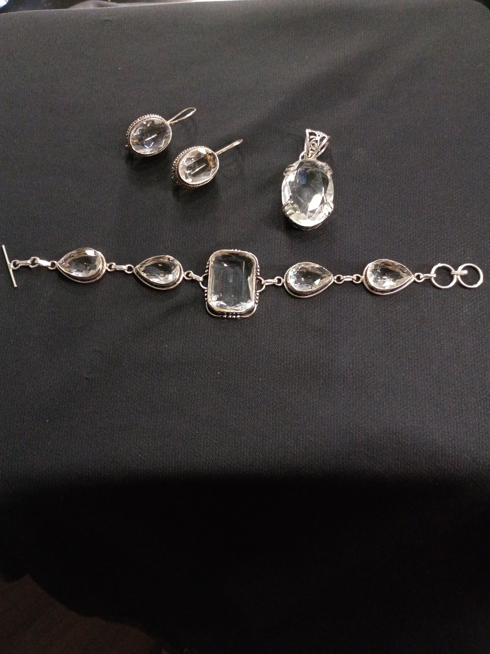 Sterling Silver Clear Crystal Bracelet, Pendant & Earrings Set
